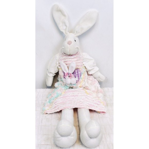 30" Stuffed Animal White Bunny Plush Chenille Pastel Dress Easter Spring Rabbit - Picture 1 of 9